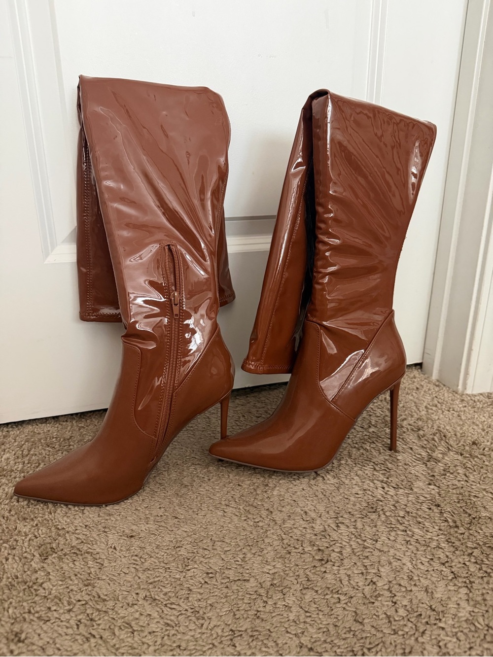Steve Madden Cognac Patent Leather Knee-High Stiletto Boots
